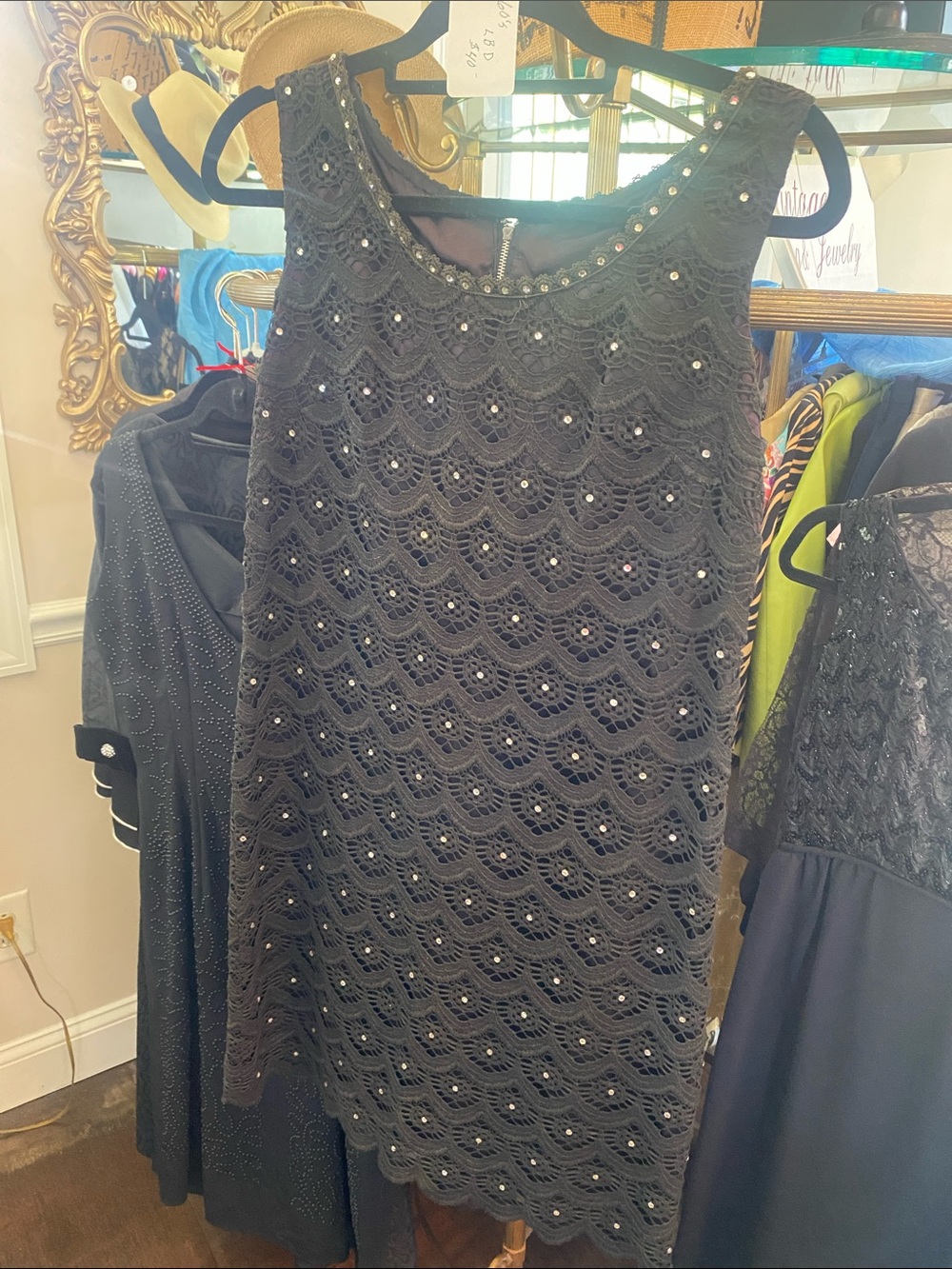 60’s Vintage Black Beaded Sleeveless Midi Dress